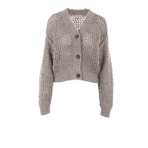 Brunello Cucinelli Paillett V-Hals Cardigan Sweaters Gray, Dam