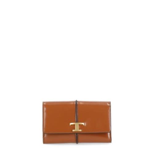 Tod's Brun Läder Damplånbok med T Logo Brown, Dam