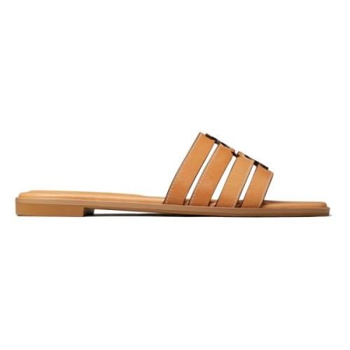 Tory Burch Brun Läder Slide Sandaler Brown, Dam