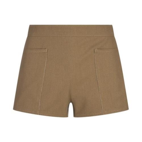 Max Mara Brun Denaro Mini Shorts Bomull Drill Brown, Dam