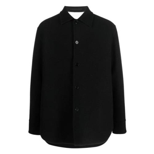 Jil Sander Svart Ull Knappad Overshirt Italien Black, Herr