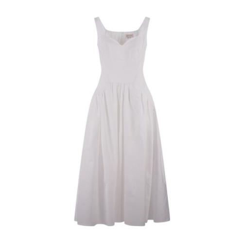 Alexander McQueen Vit Midi Klänning Sweetheart Neckline White, Dam