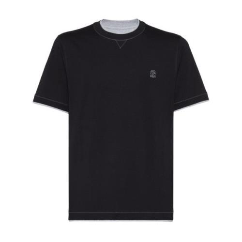 Brunello Cucinelli Broderad Logo Crew Neck T-shirts Black, Herr