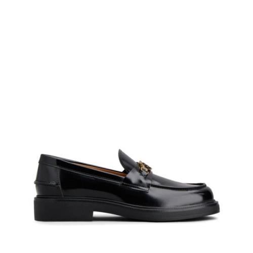 Tod's Svarta platta lädermokasiner Black, Dam