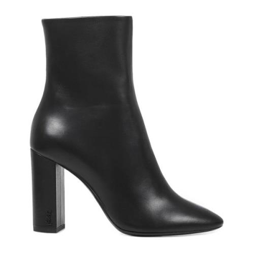 Saint Laurent Svarta Läderankelboots med YSL Monogram Black, Dam