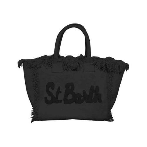 MC2 Saint Barth Svart Fransig Strandväska Vanity Patch Black, Dam