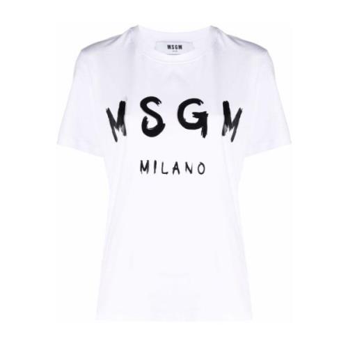 Msgm Logo-print Vit Bomull T-shirt White, Dam