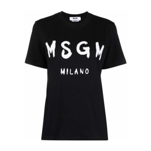 Msgm Svart Logo Print Rund Hals T-shirt Black, Dam