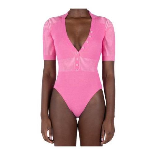 Jacquemus Rosa Polo Body med Bicolor Stickning Pink, Dam