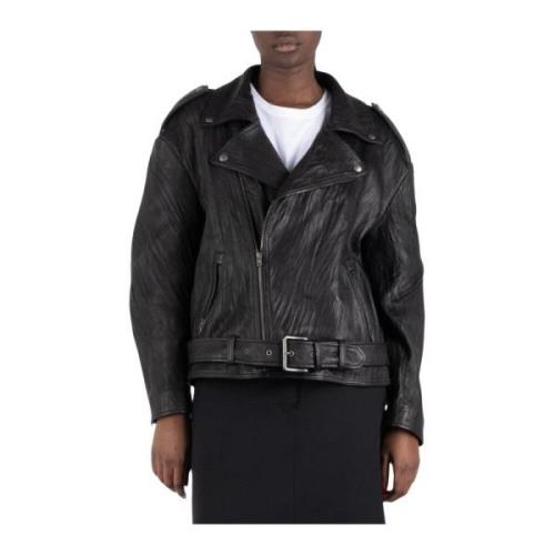 Acne Studios Sliten Läder Bikerjacka Black, Dam