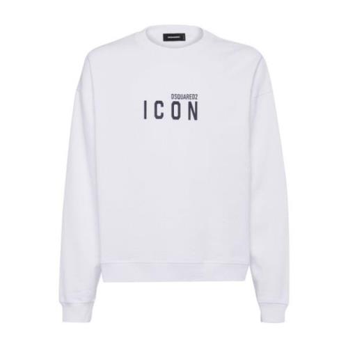 Dsquared2 Logo Print Crew Neck Sweaters White, Herr