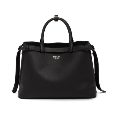 Prada Svart Läder Toteväska Black, Dam