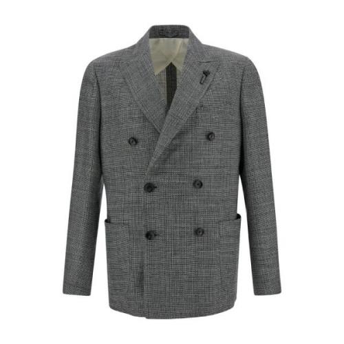 Lardini Dubbelknäppt Grå Ull Blazer Gray, Herr