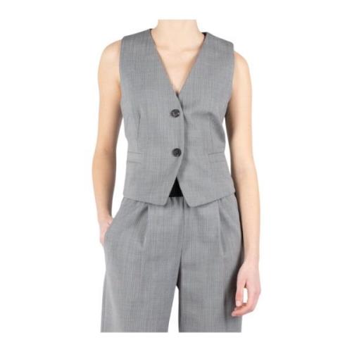 Helmut Lang Slim Fit V-Hals Fiskbens Gilet Gray, Dam