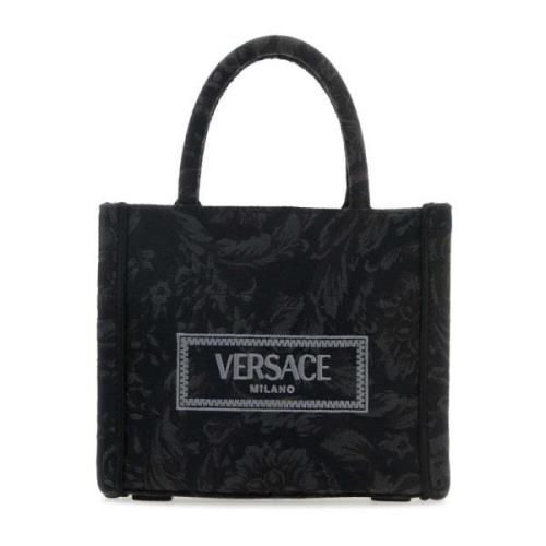 Versace Broderad mini Athena Barocco shoppingväska Black, Dam