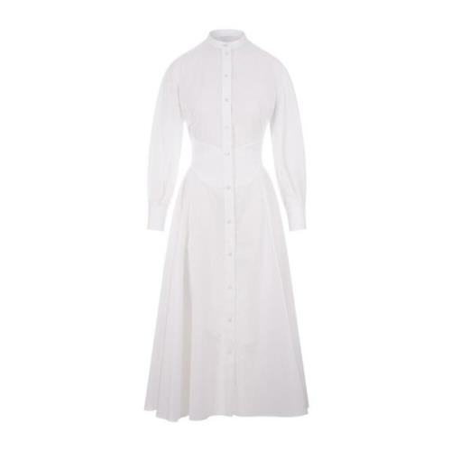 Alexander McQueen Vit Bomull Midi Skjortklänning White, Dam