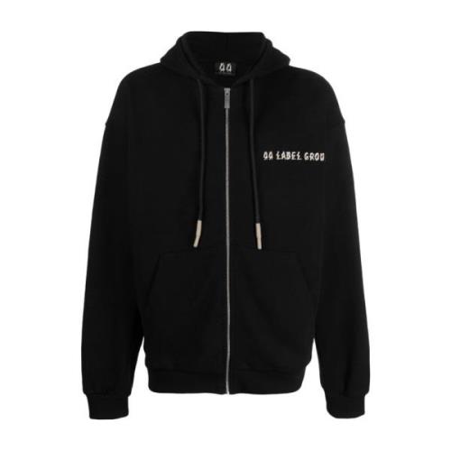 44 Label Group Svart Zip-Up Hoodie med Dragsko Black, Herr