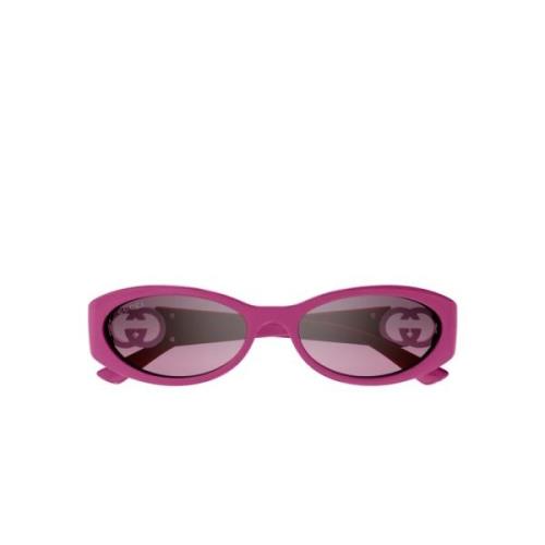 Gucci Modernt Ovalt Dam Solglasögon i Fuchsia Pink, Dam