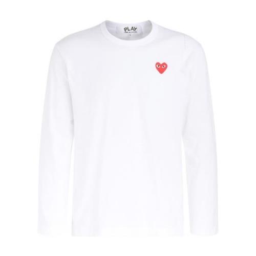 Comme des Garçons Play Långärmad T-shirt med rött hjärta White, Herr