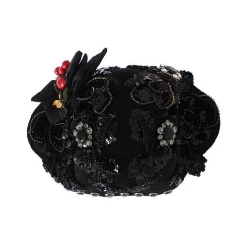 Dolce & Gabbana Svart kristallprydd Cloche-hatt Black, Dam
