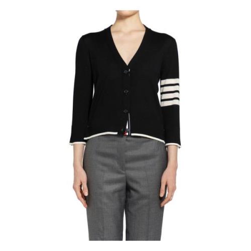 Thom Browne Svart V-ringad kofta med 4-Bar Stripe Black, Dam