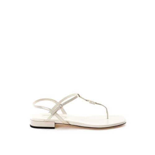 Miu Miu Ivory Patent Leather Sandals White, Dam