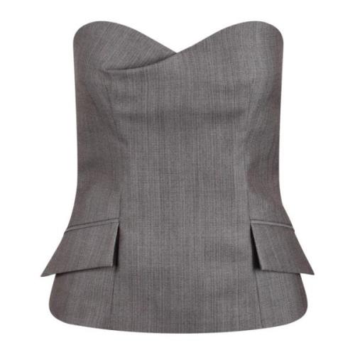 Alberta Ferretti Sweetheart Wool Top med Strapless Neckline Gray, Dam