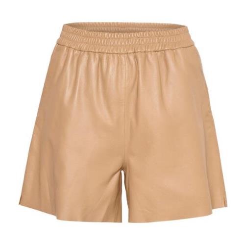 Saint Tropez Falexisz Läder Shorts Kanel Swirl Beige, Dam