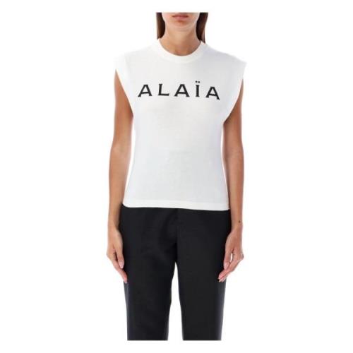 Alaïa Vit T-shirt med Wing Sleeves White, Dam