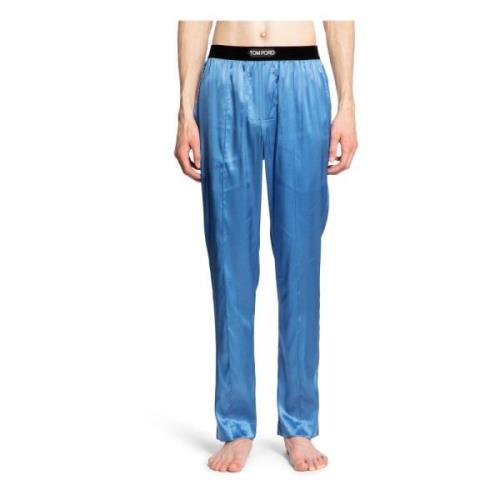 Tom Ford Silk Pyjama med Jacquard Midjeband Blue, Herr