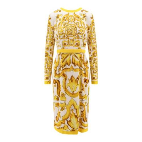 Dolce & Gabbana Gul Silkesklänning Långärmad Multicolor, Dam
