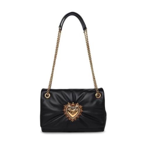 Dolce & Gabbana Svart Nappa Läder Devotion Väska Black, Dam