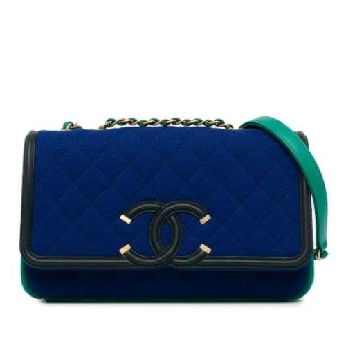 Chanel Vintage Pre-owned Bomull crossbodyvskor Blue, Dam