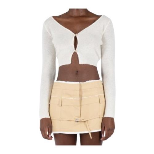 Jacquemus Off-White Cropped Mohair Cardigan White, Dam