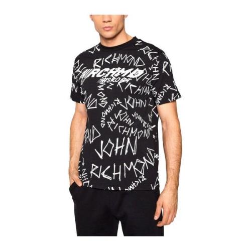 John Richmond Bomull Herr T-shirt med Fronttryck Black, Herr