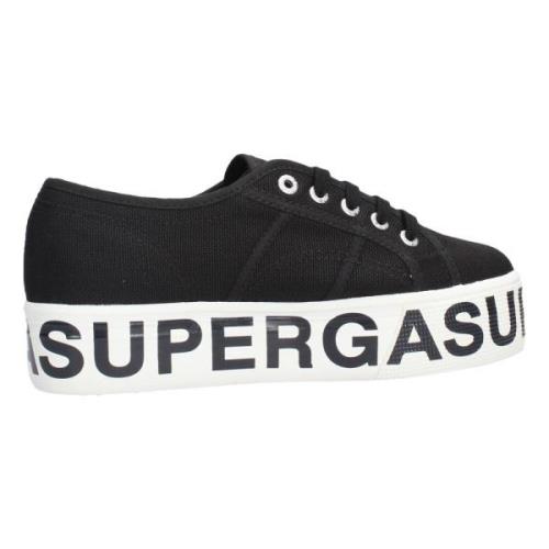 Superga Canvas Wedge Sneaker med Vulkaniserad Gummisula Black, Dam