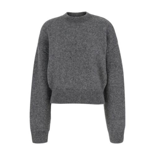 Jacquemus Grå Crewneck Sweater med Jacquard Logo Gray, Dam