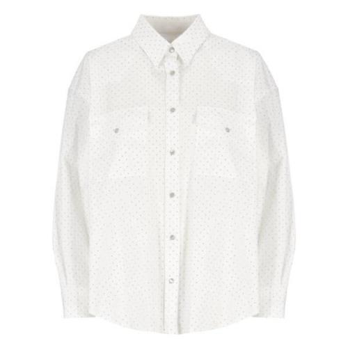 Dondup Studded Vit Bomullsskjorta med Krage White, Dam