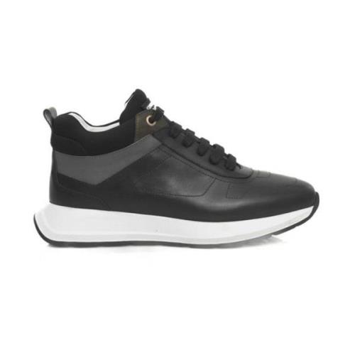 Cerruti 1881 Svarta Läder Platform Sneakers Front Logo Black, Dam