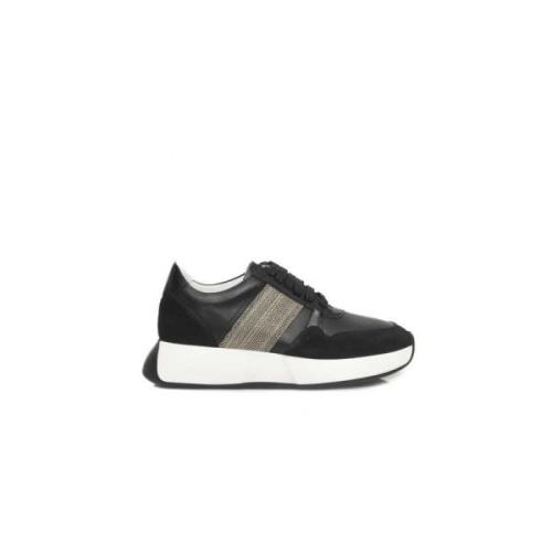 Cerruti 1881 Svarta Läder Platform Sneakers med Logo Black, Dam