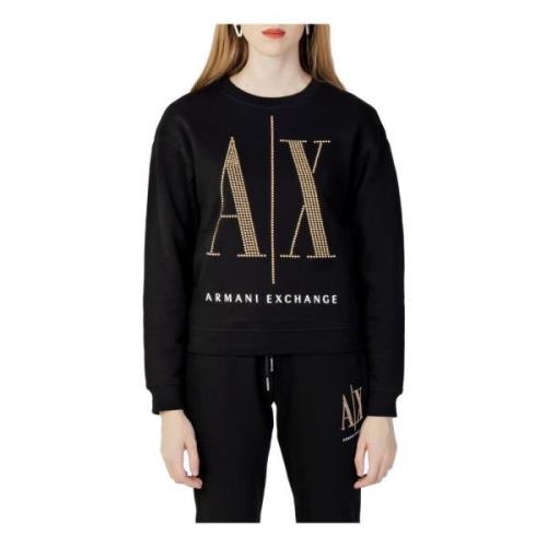 Armani Exchange Svart Tryckt Sweatshirt Långärmad Black, Dam