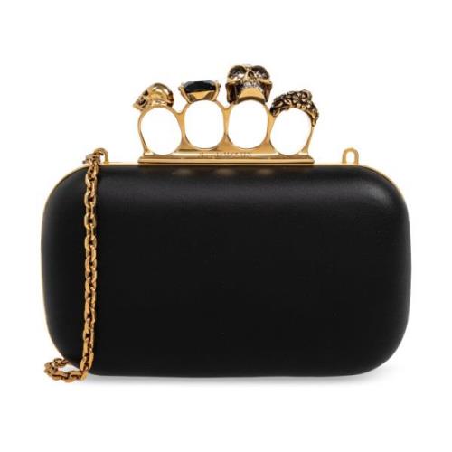 Alexander McQueen Skull Four-Ring Clutch Black, Dam