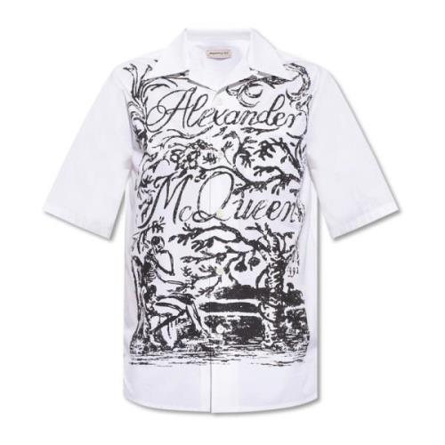 Alexander McQueen Vit Bomull Logo Print Skjorta Multicolor, Herr