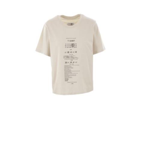 MM6 Maison Margiela Vit Bomull T-shirt med Care Label Print Beige, Dam