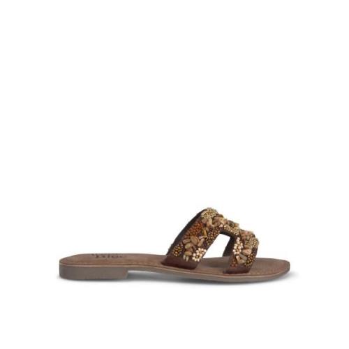Alma EN Pena Färgglada platta sandaler med pärlor Brown, Dam