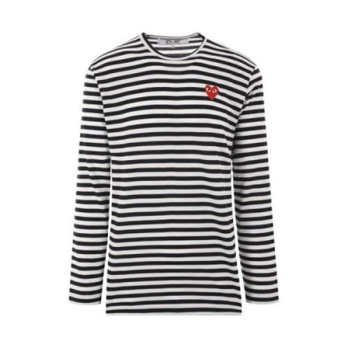 Comme des Garçons Play Randig långärmad hjärtlogotopp Multicolor, Dam