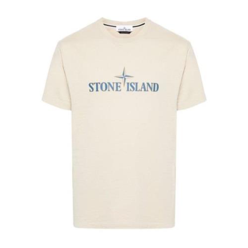 Stone Island Beige Jersey Crew Neck Logo T-shirt Beige, Herr