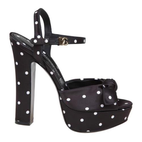 Dolce & Gabbana Polka Dot Platform Sandal Svart Vit Black, Dam