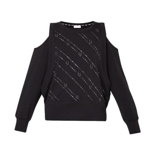 Liu Jo Svart Bomull Stretch Sweatshirt med Strass Black, Dam