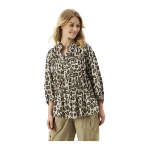 IN Front Leopardmönstrad Skjorta med Volangdetaljer Multicolor, Dam